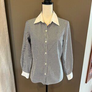 Rafaella Button Down Charcoal Striped long sleeve with white cuffs, Size 10